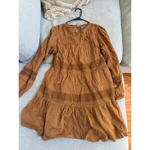 Old Navy Rust Swiss‑Dot Tiered Dress • Long Sleeve Size M
